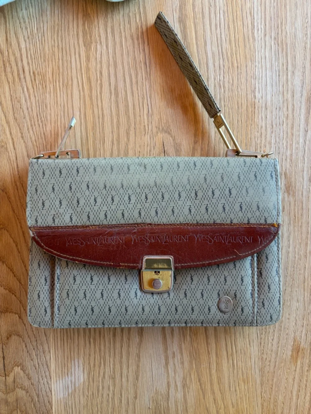 Vintage Yves Saint Laurent YSL Monogram Canvas Leather Briefcase Shoulder Bag - Picture 1 of 5